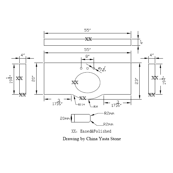 Bowed Vanity Top Drawing.